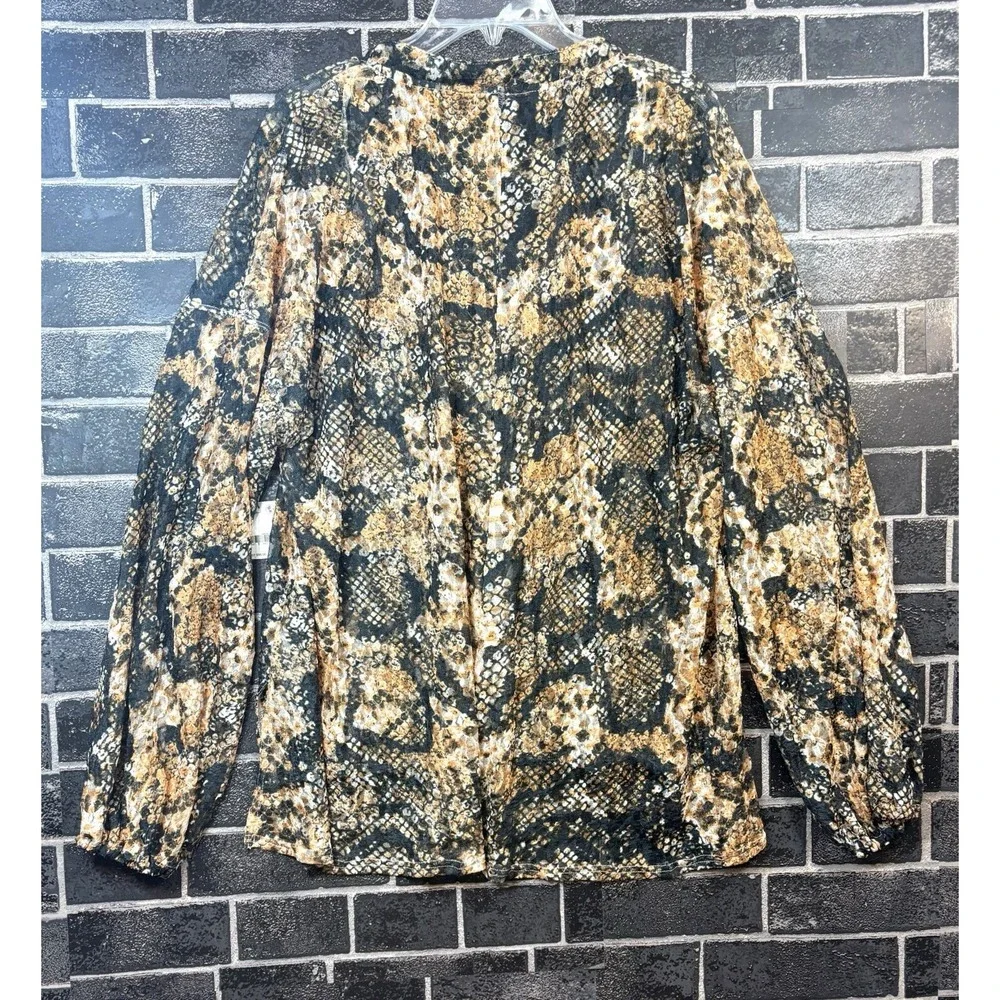 Free People Out for the Night Snakeskin Print Sheer Top Medium NWT Tie Banded